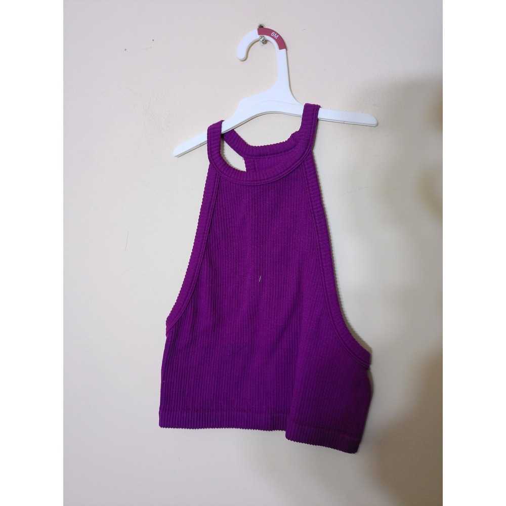 Free People Halter Crop Top Women XS/S Purple Ribbed Racerback High Neck